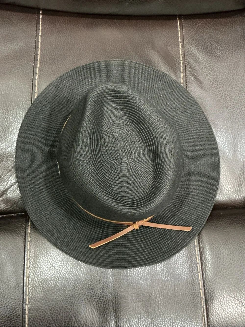 Brixton Wesley Black Straw Fedora with Brown Leather Band